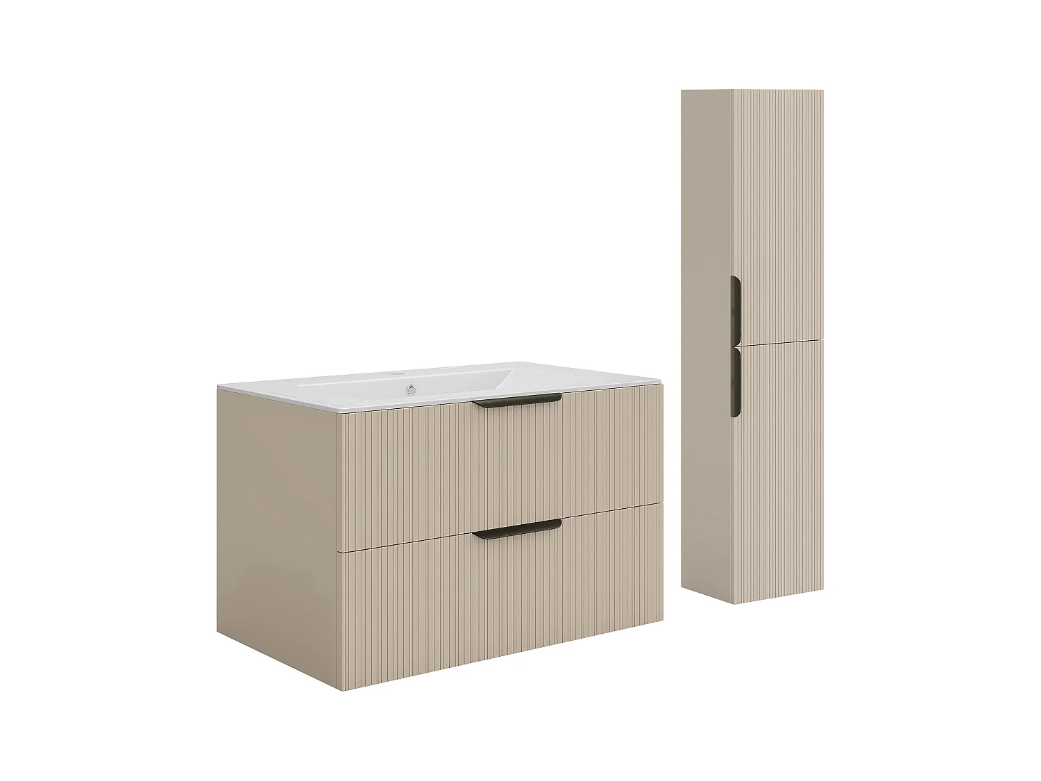 Hengende baderromslås skap med riflet overflate servant Beige - 80 cm - DALIKO