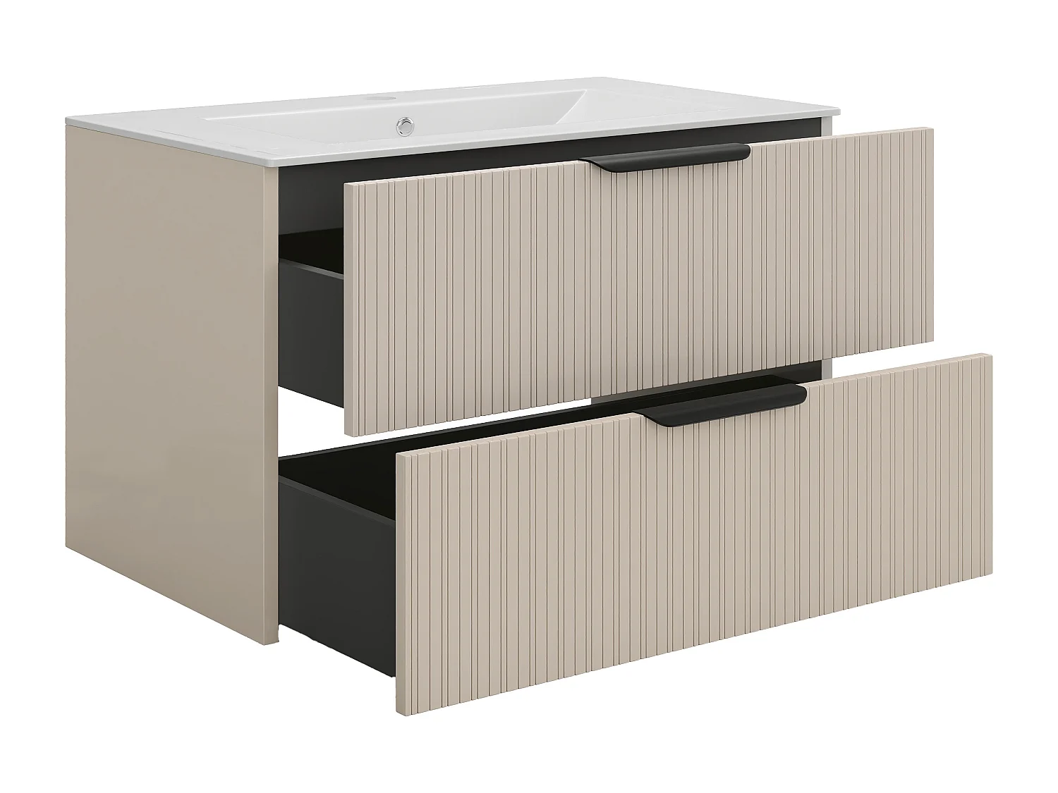 Meuble de salle de bain suspendu strié avec vasque à encastrer et colonne - Coloris beige - 80 cm - DALIKO