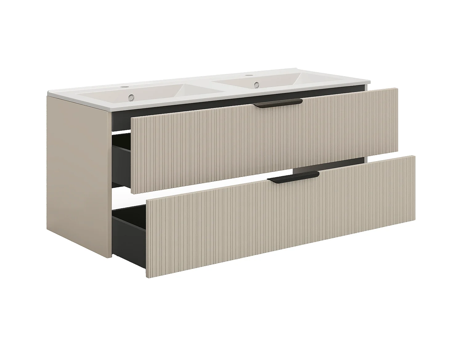 Hengende stripet baderomsmøbel med innebygd servant - Beige farge - 120 cm - DALIKO