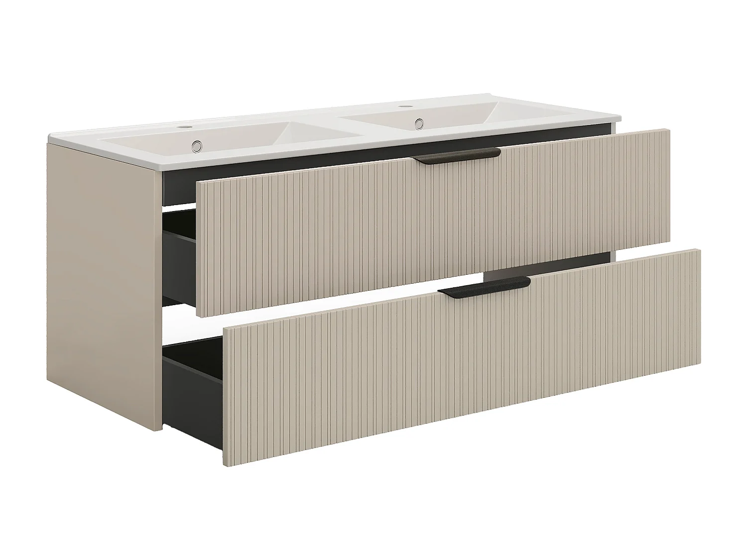 Zwevend badkamermeubel met ribbelstructuur en inbouwwastafel - Beige - 120 cm - DALIKO