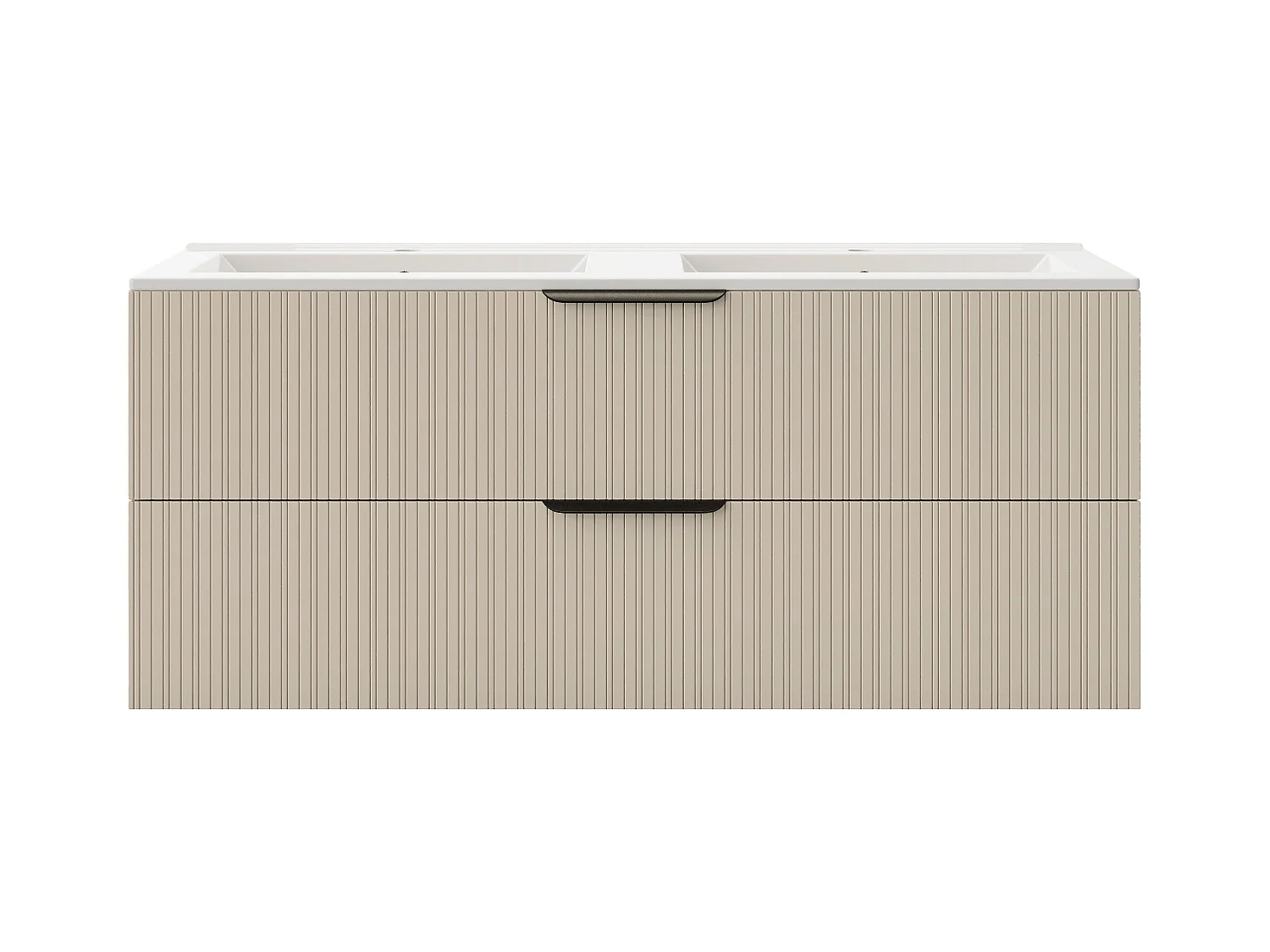 Hengende, riflet baderomsmøbel med innfelt servant og høyskap - Beige farge - 120 cm - DALIKO