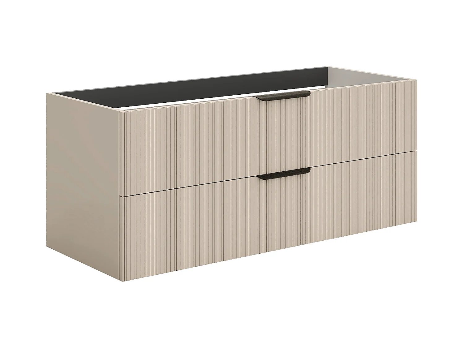 Hengende, riflet baderomsmøbel med innfelt servant og høyskap - Beige farge - 120 cm - DALIKO