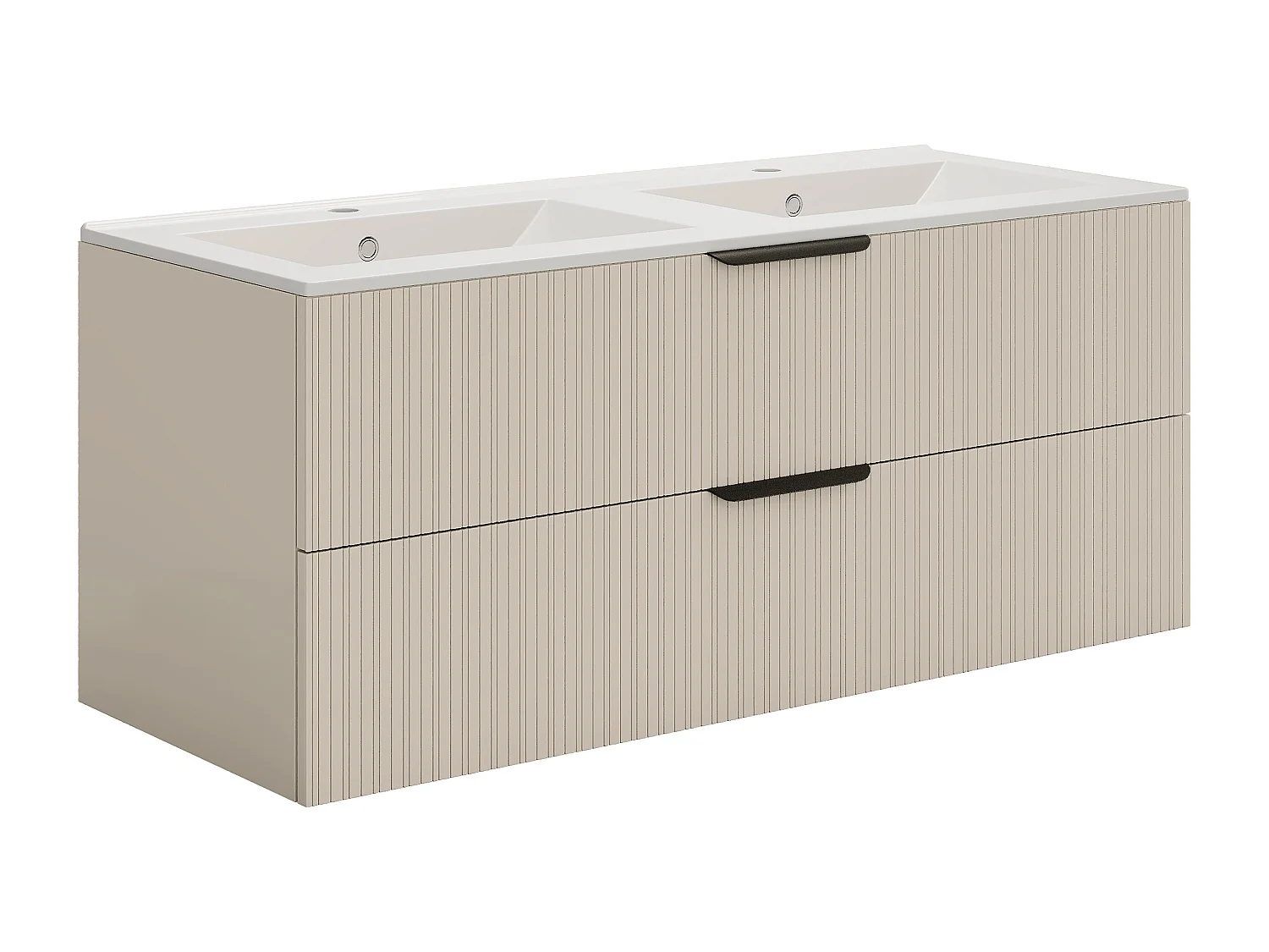 Meuble de salle de bain suspendu strié avec vasque à encastrer et colonne - Coloris beige - 120 cm - DALIKO