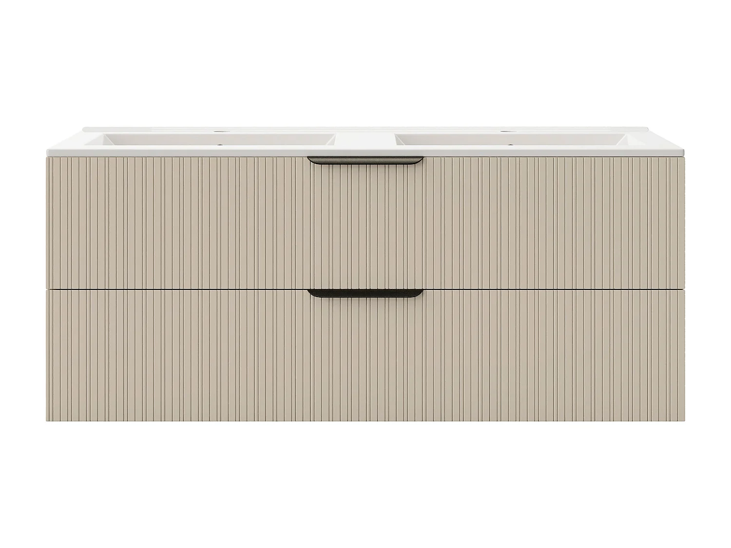 Meuble de salle de bain suspendu strié avec vasque à encastrer et colonne - Coloris beige - 120 cm - DALIKO