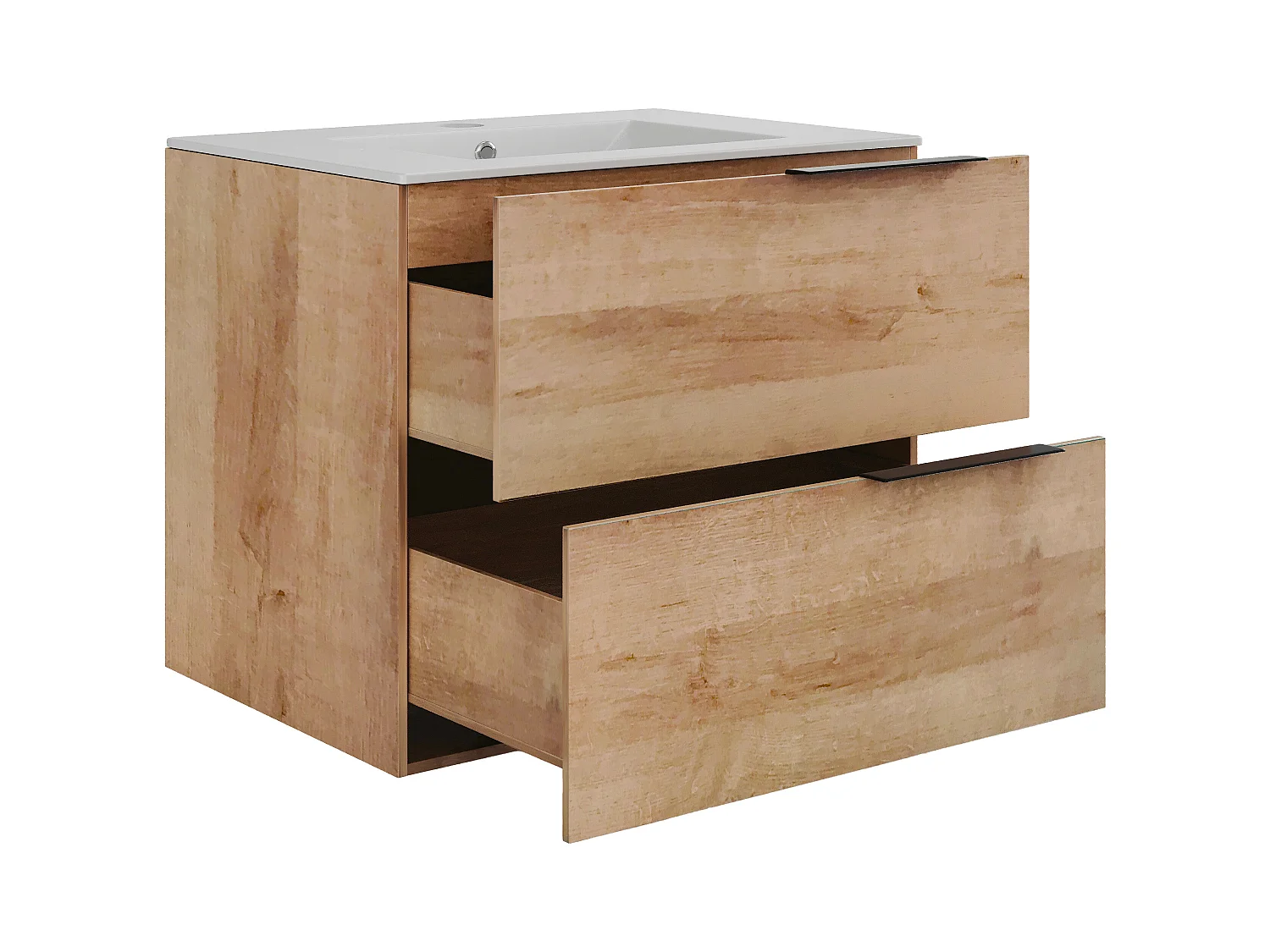 Veggmontert baderomsinnredning med nedfellbar håndvask - Lys natur - 60 cm - NISAYA