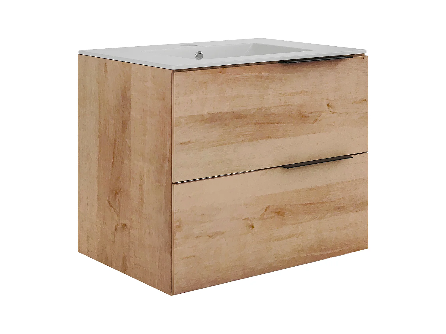 Veggmontert baderomsinnredning med nedfellbar håndvask - Lys natur - 60 cm - NISAYA