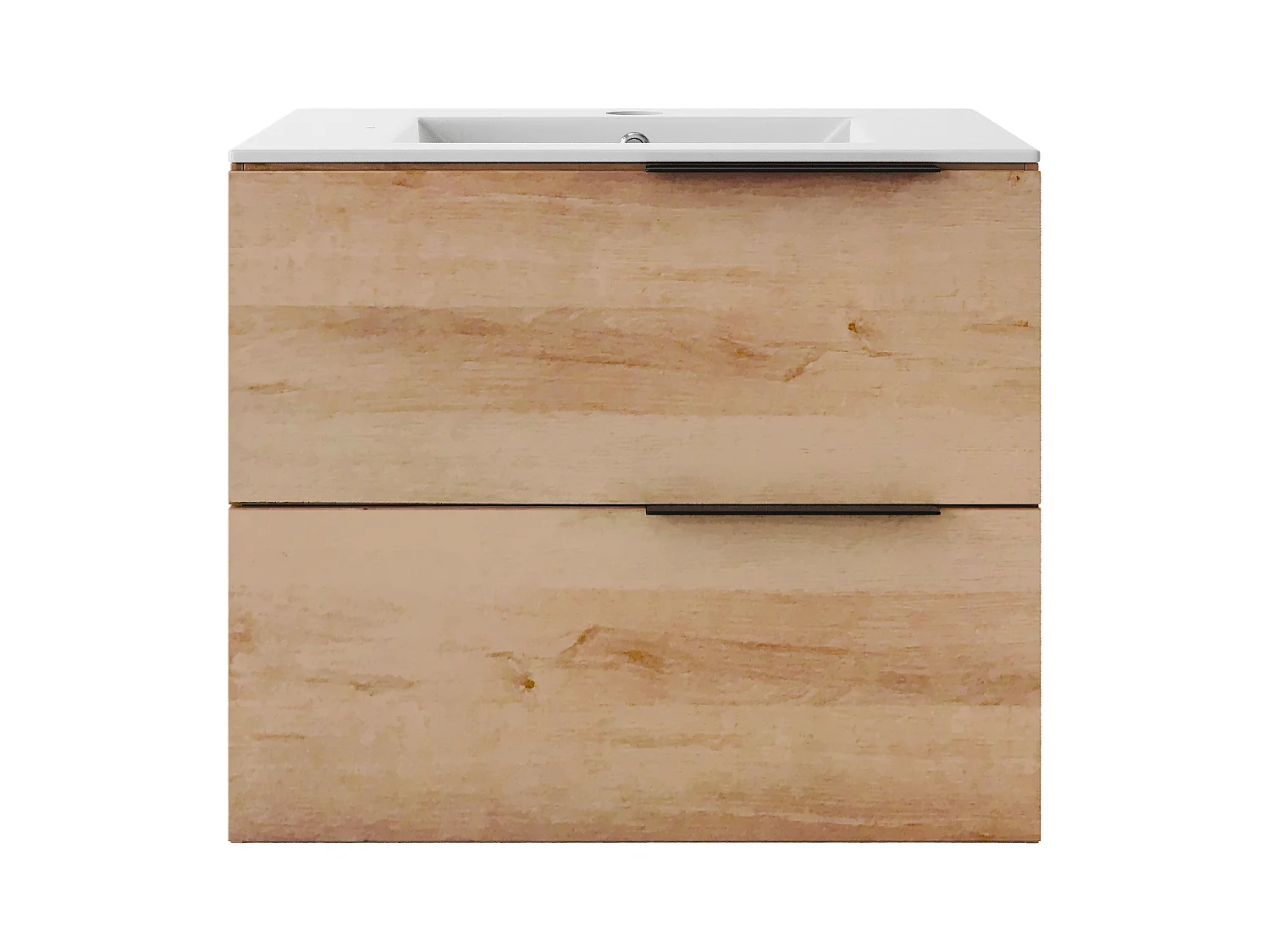 Veggmontert baderomsinnredning med nedfellbar håndvask - Lys natur - 60 cm - NISAYA