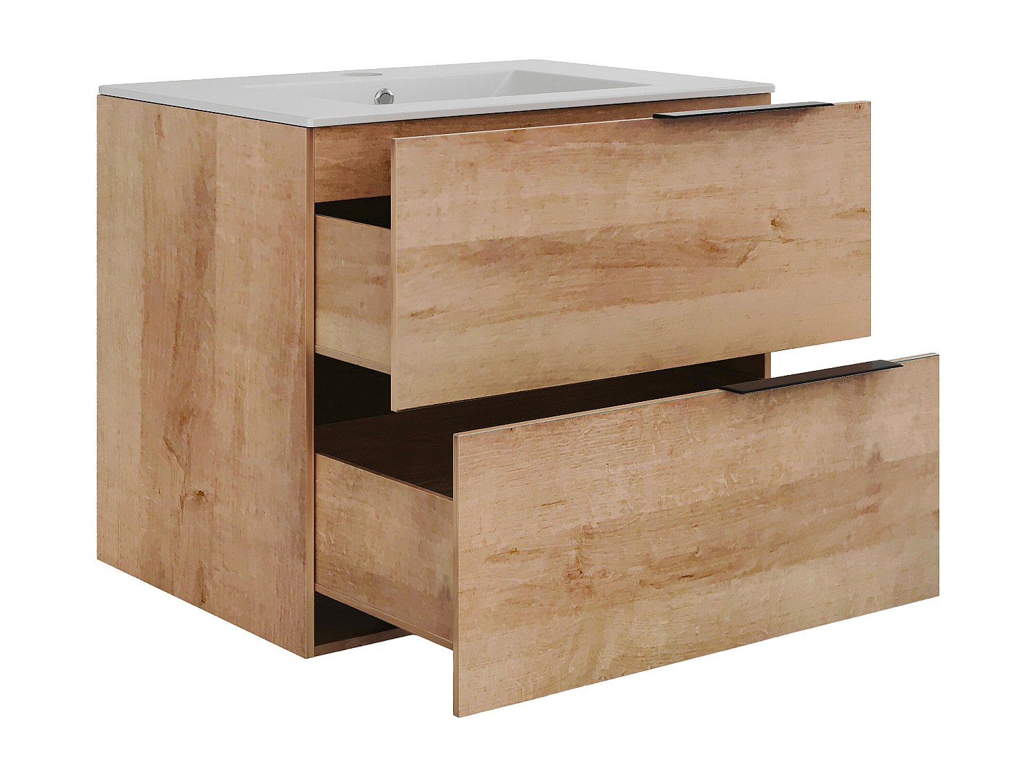 Hängender Badezimmerunterschrank mit Einbauwaschbecken - Heller Naturton - günstig online kaufen