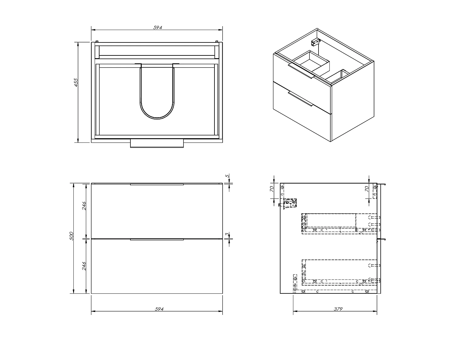 Meuble de salle de bain suspendu avec vasque à encastrer - Naturel clair - 60 cm - NISAYA