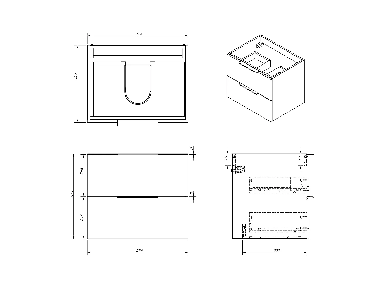 Meuble de salle de bain suspendu avec vasque à encastrer et colonne - Naturel clair - 60 cm - NISAYA