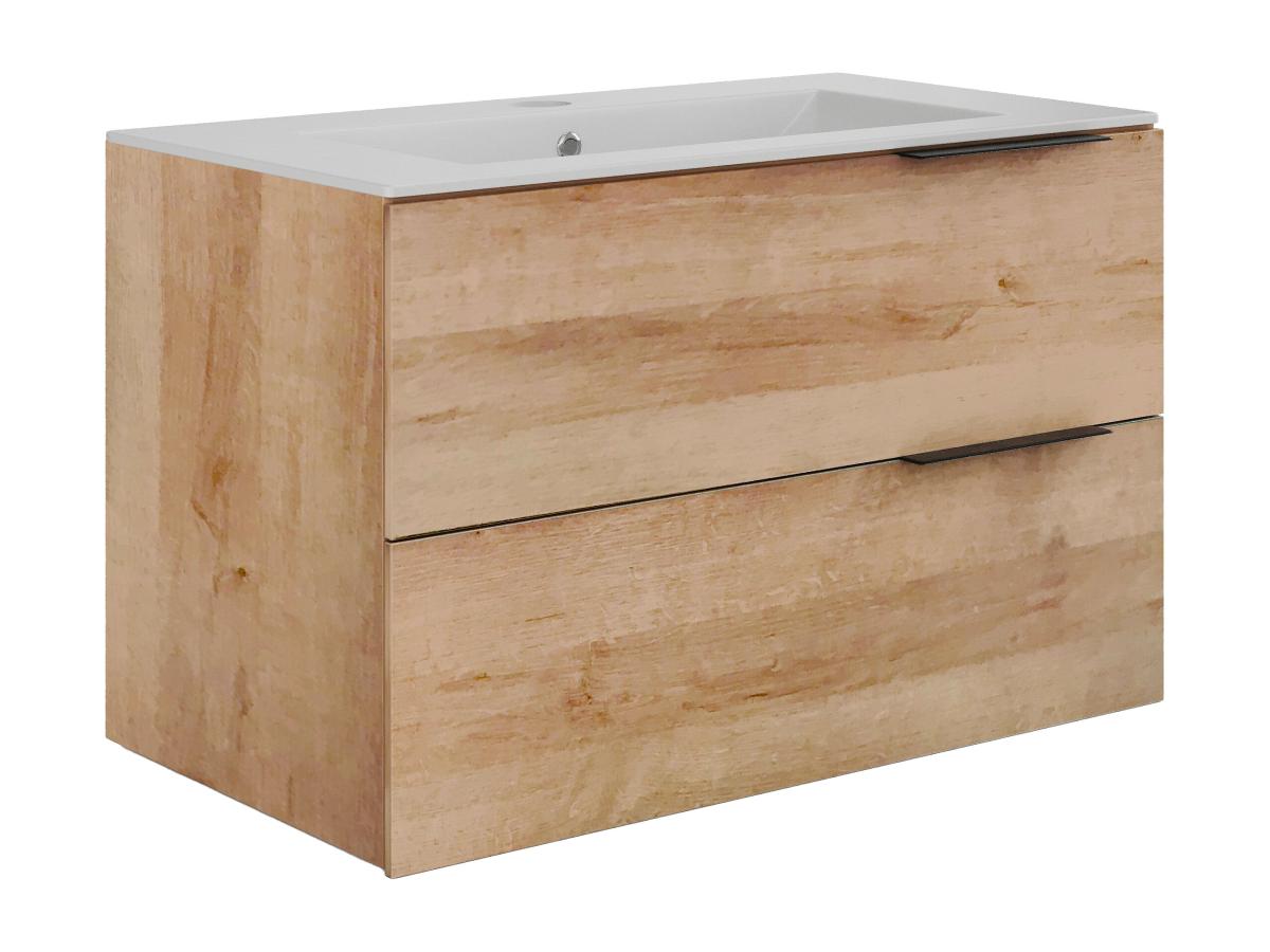 Hängender Badezimmerunterschrank mit Einbauwaschbecken - Heller Naturton - günstig online kaufen