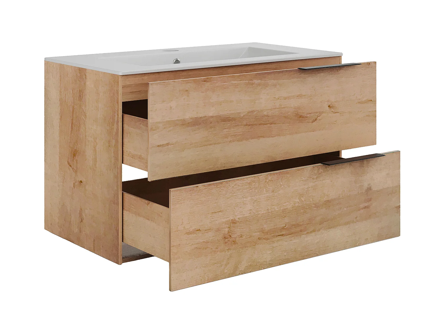 Veggmontert baderomsmøbel med innfelt servant - Lys natur - 80 cm - NISAYA