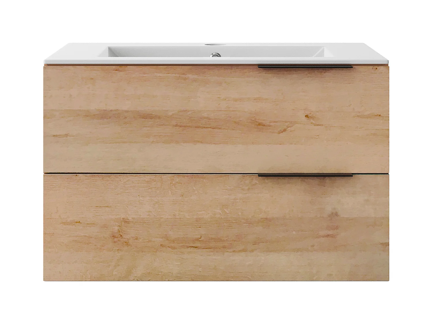 Meuble de salle de bain suspendu avec vasque à encastrer et colonne - Naturel clair - 80 cm - NISAYA