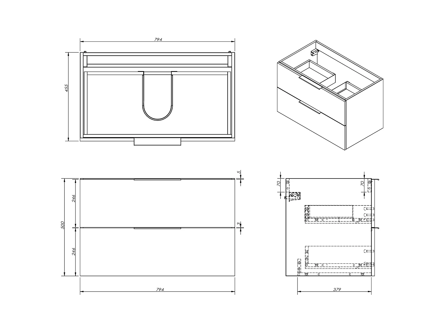 Meuble de salle de bain suspendu avec vasque à encastrer et colonne - Naturel clair - 80 cm - NISAYA