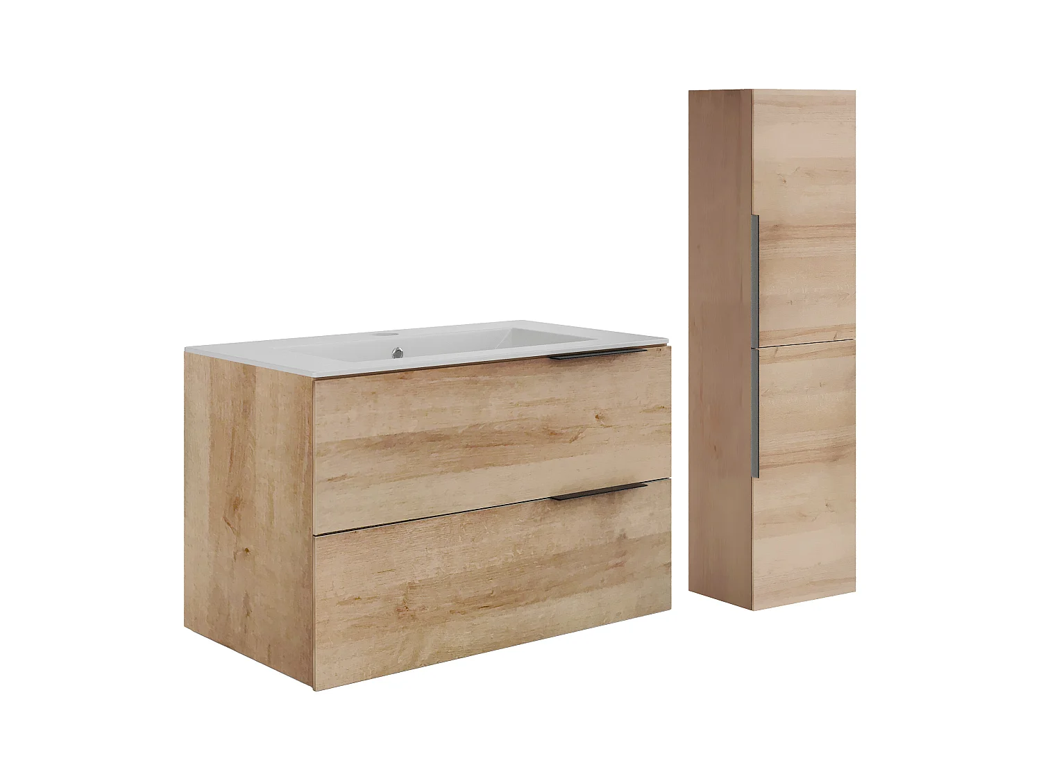 Móvel de casa de banho suspenso com lavatório de encastrar e coluna - Natural claro - 80 cm - NISAYA