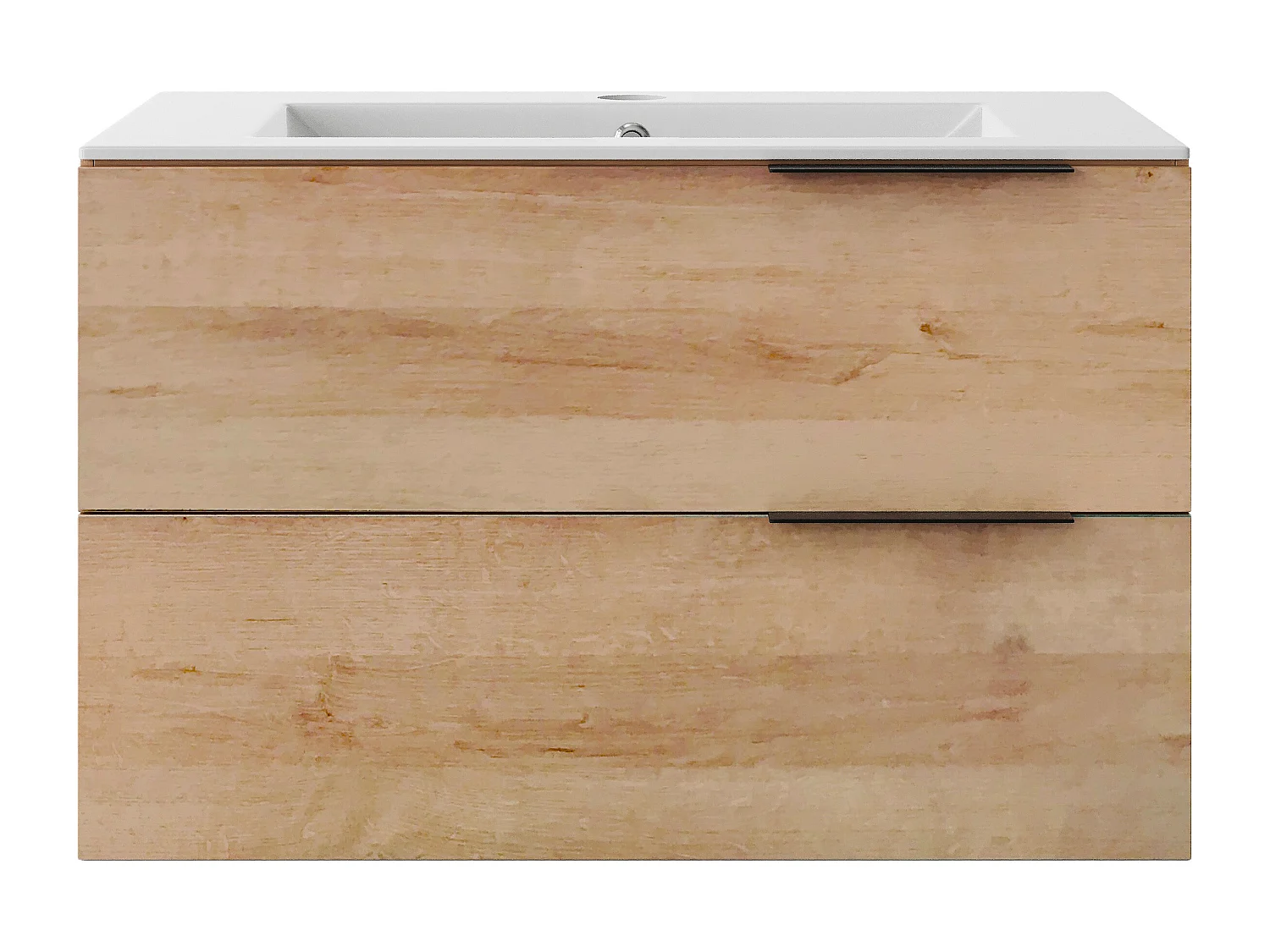 Meuble de salle de bain suspendu avec vasque à encastrer et colonne - Naturel clair - 80 cm - NISAYA