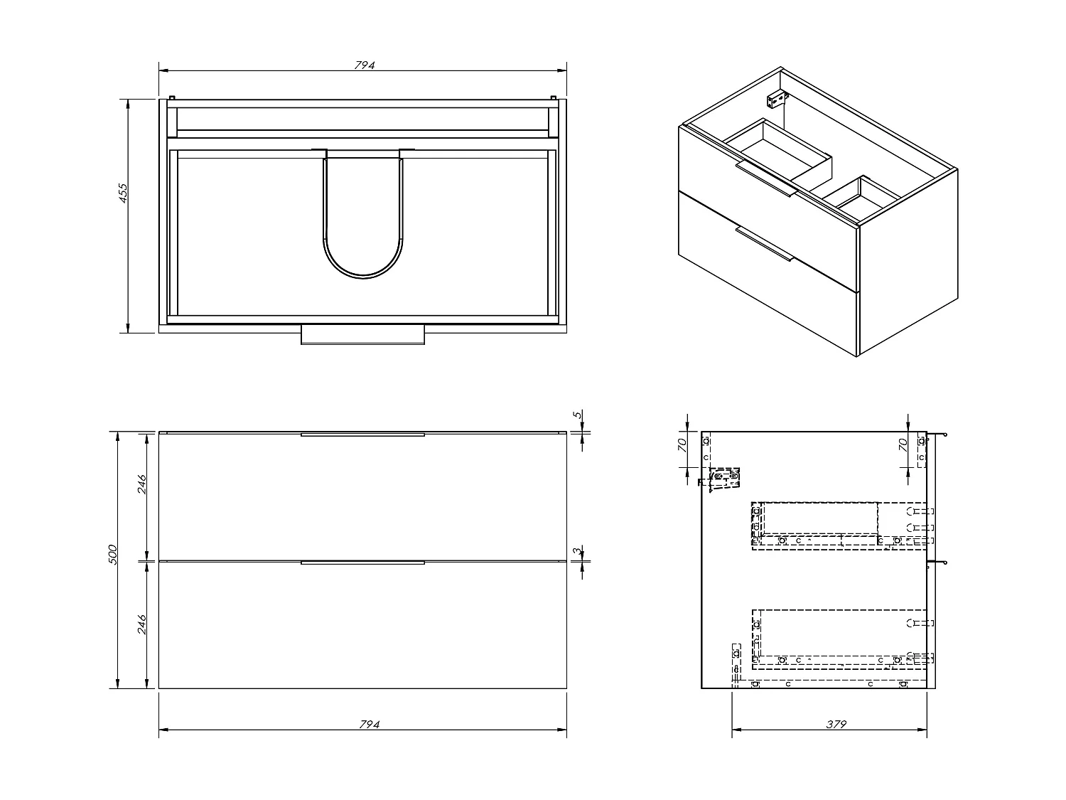 Meuble de salle de bain suspendu avec vasque à encastrer et colonne - Naturel clair - 80 cm - NISAYA