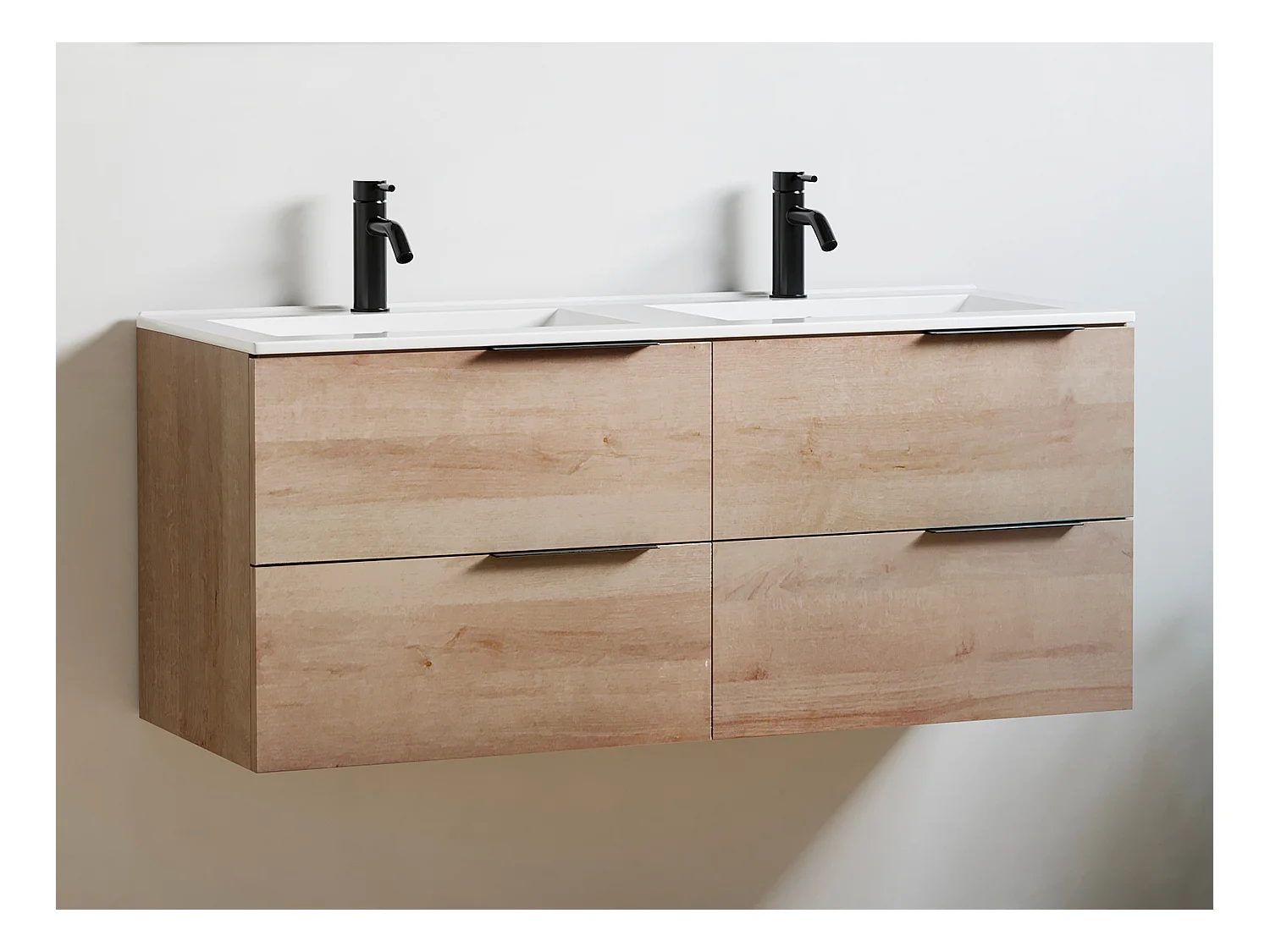 Hängender Badezimmerunterschrank mit Einbauwaschbecken - Heller Naturton - 120 cm - NISAYA