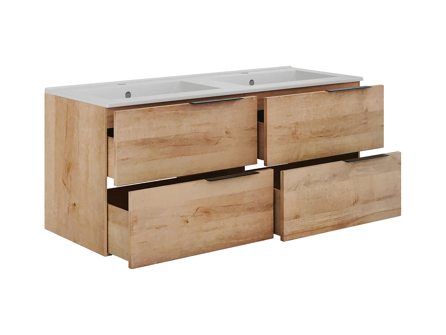 Hängender Badezimmerunterschrank mit Einbauwaschbecken - Heller Naturton - 120 cm - NISAYA