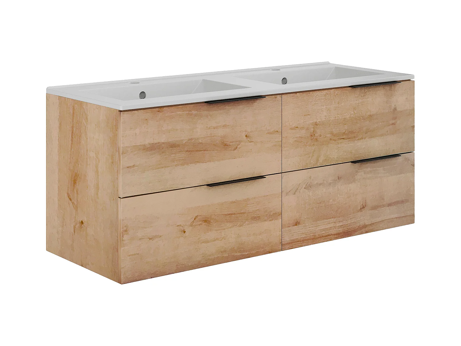 Hängender Badezimmerunterschrank mit Einbauwaschbecken - Heller Naturton - 120 cm - NISAYA