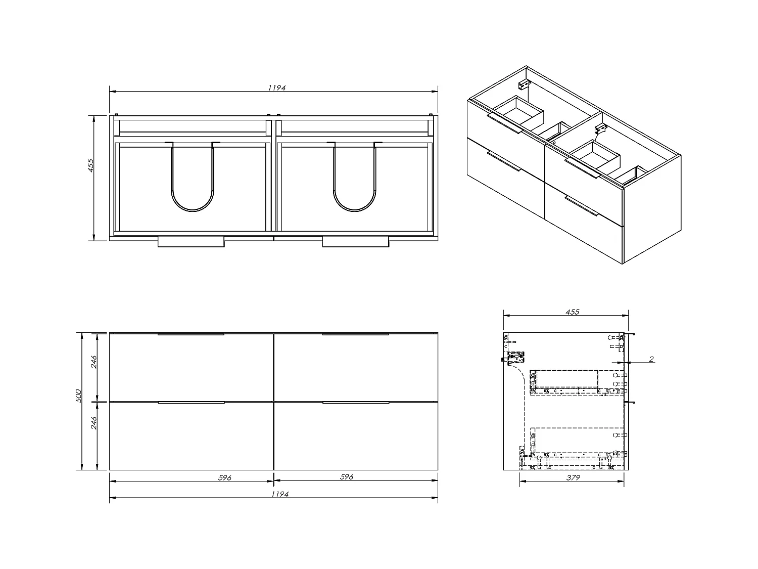 Hängender Badezimmerunterschrank mit Einbauwaschbecken - Heller Naturton - 120 cm - NISAYA