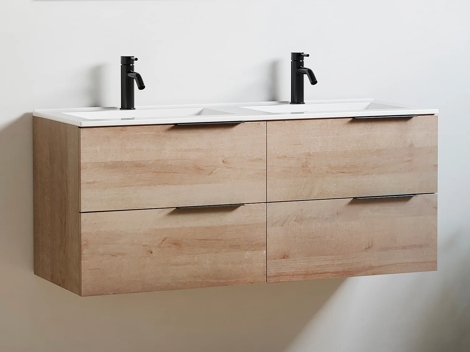 Meuble de salle de bain suspendu avec vasque à encastrer - Naturel clair - 120 cm - NISAYA