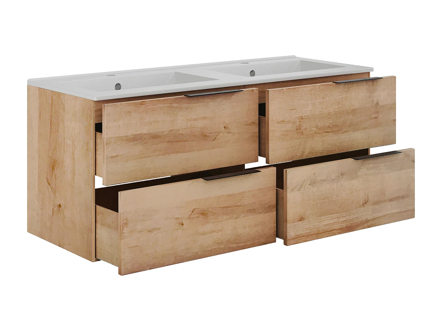 Meuble de salle de bain suspendu avec vasque à encastrer - Naturel clair - 120 cm - NISAYA