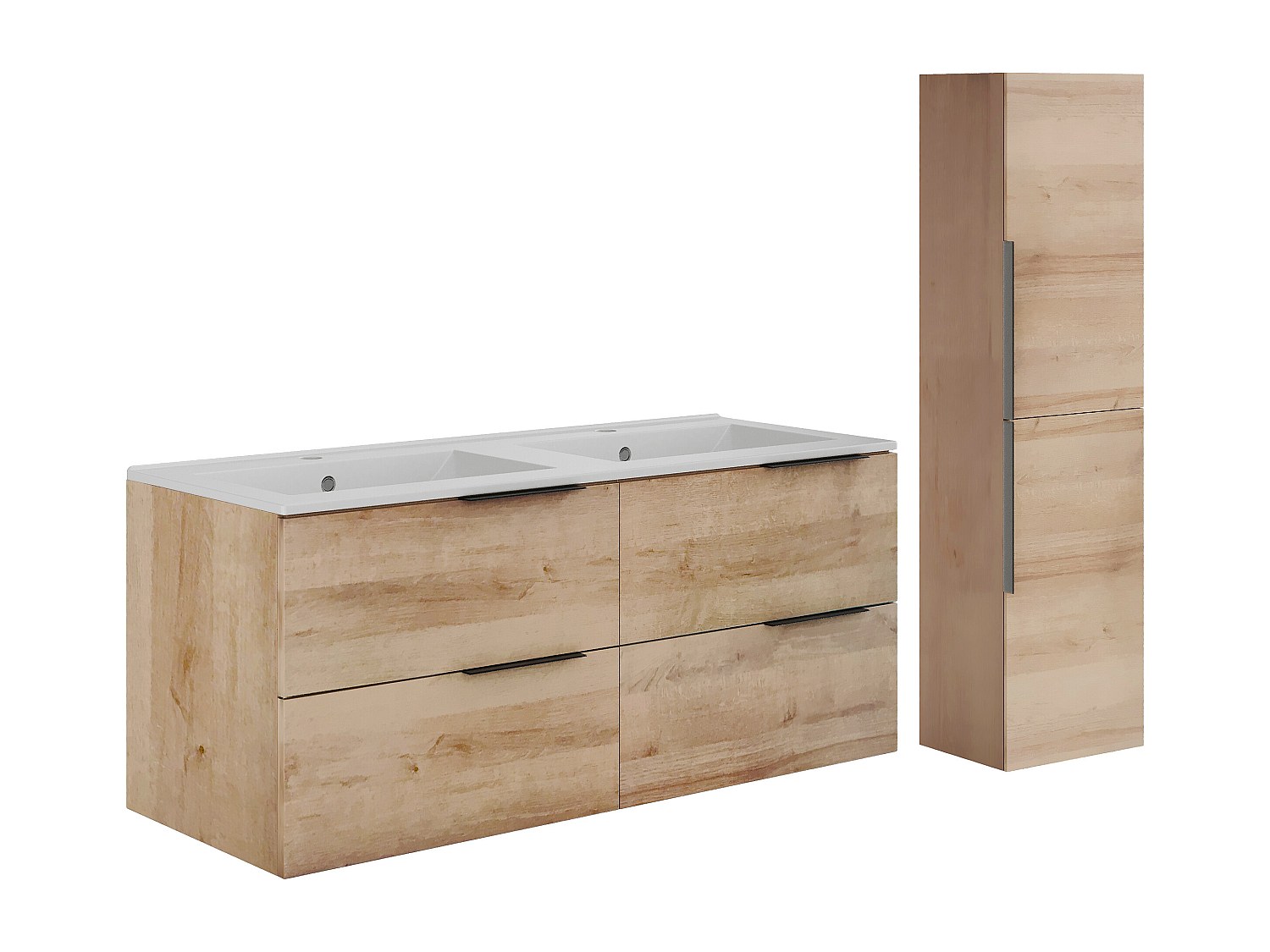 Hängender Badezimmerunterschrank mit Einbauwaschbecken und Hochschrank - He günstig online kaufen