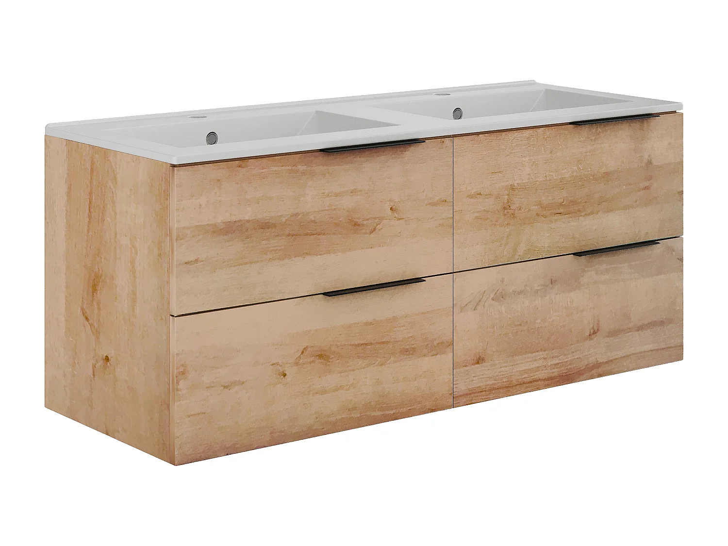 Szafka łazienkowa wisząca  z umywalką do zabudowy i kolumną - Jasny naturalny - 120 cm - NISAYA