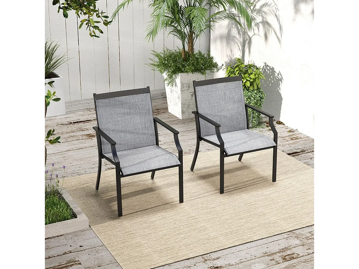 2er Set Gartenstühle mit Atmungsaktiver Sitzfläche & Metallrahmen bis 150 kg Belastbar Grau