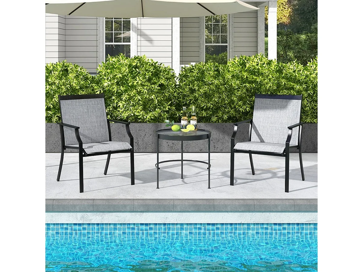 2er Set Gartenstühle mit Atmungsaktiver Sitzfläche & Metallrahmen bis 150 kg Belastbar Grau