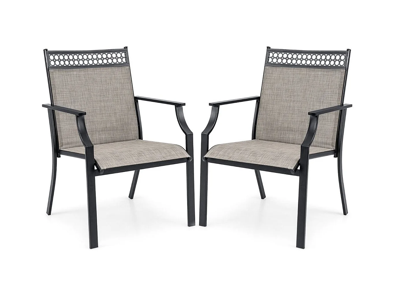 Ensemble de 2 Chaises avec Dossier Haut Accoudoirs Tissu à Séchage Rapide Cadre en Métal Robuste à Motif Ajouré pour Cour Jardin Café
