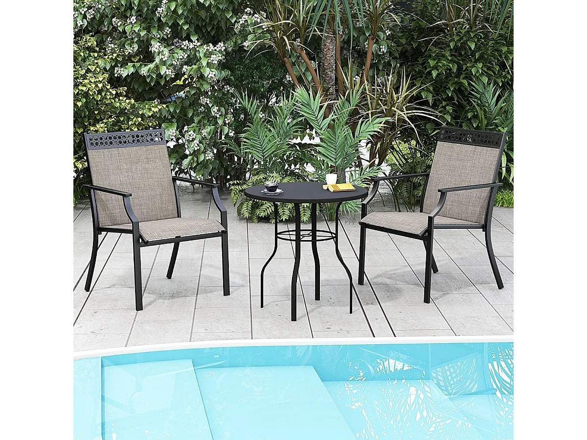 2er Set Gartenstühle Terrassenstühle Balkonstühle mit schnell trocknendem Stoff und Metallrahmen Kaffee