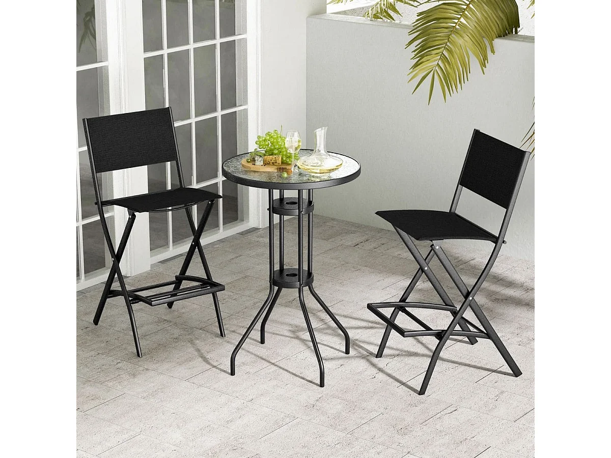 Lot de 2 Chaises Tabourets de Bar en Rotin PE de 2 Couches Rotatif à 360° Coussin Amovible Patin Antidérapant Réglable Charge 150KG Noir