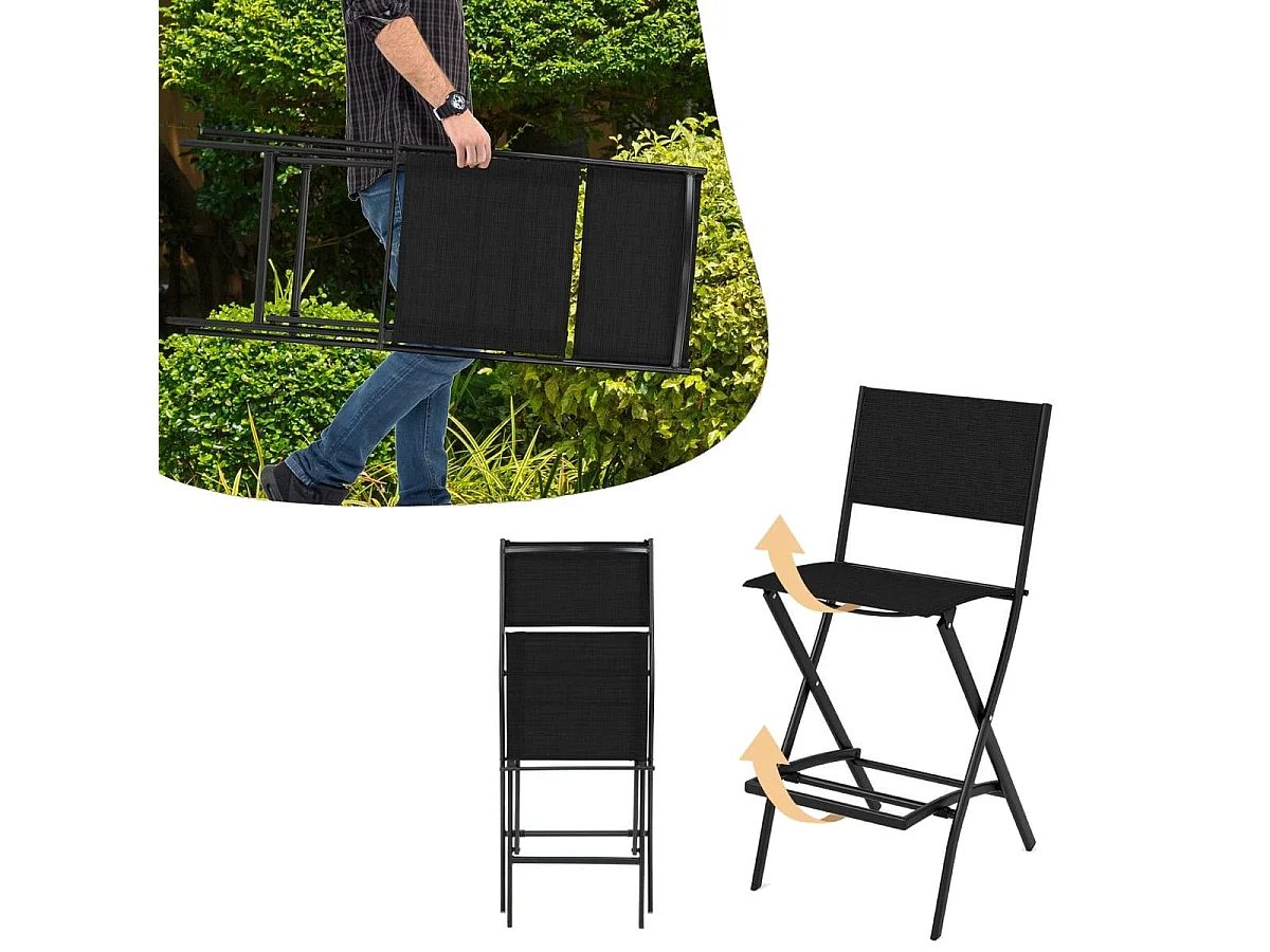 Lot de 2 Chaises Tabourets de Bar en Rotin PE de 2 Couches Rotatif à 360° Coussin Amovible Patin Antidérapant Réglable Charge 150KG Noir