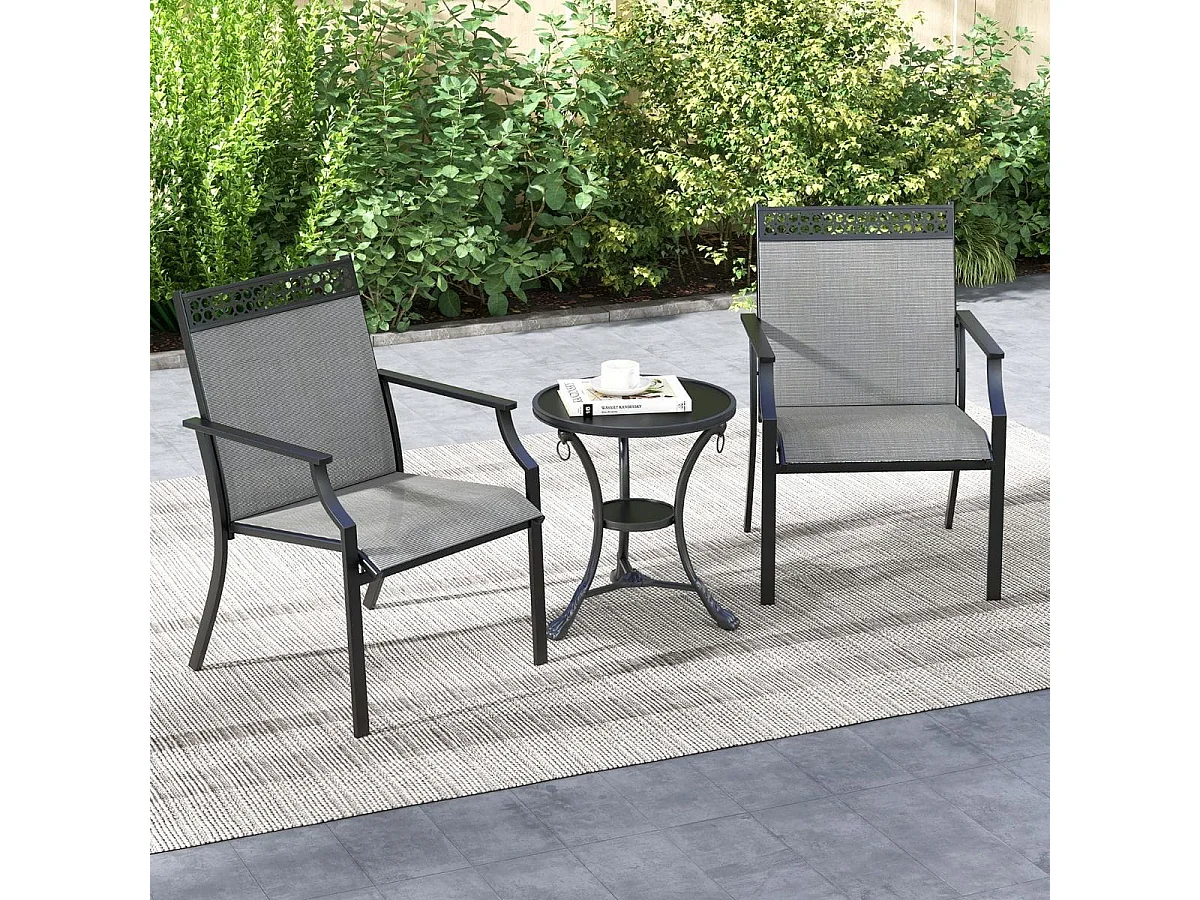 2er Set Gartenstühle mit Schnell Trocknendem Stoff & Metallrahmen Terrassenstühle Grau