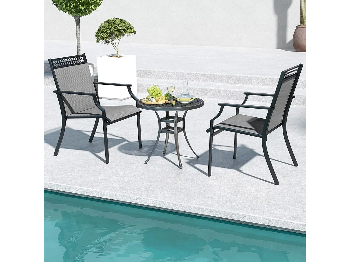 2er Set Gartenstühle mit Schnell Trocknendem Stoff & Metallrahmen Terrassenstühle Grau