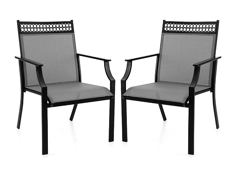 2er Set Gartenstühle mit Schnell Trocknendem Stoff & Metallrahmen Terrassenstühle Grau
