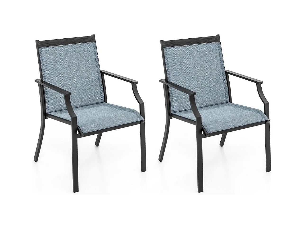 2 Pièces Chaises de Salle à Manger de Patio avec Siège Respirant Cadre en Métal Dossier et Accoudoirs Ergonomiques Fauteuils à Dossier Haut Bleu