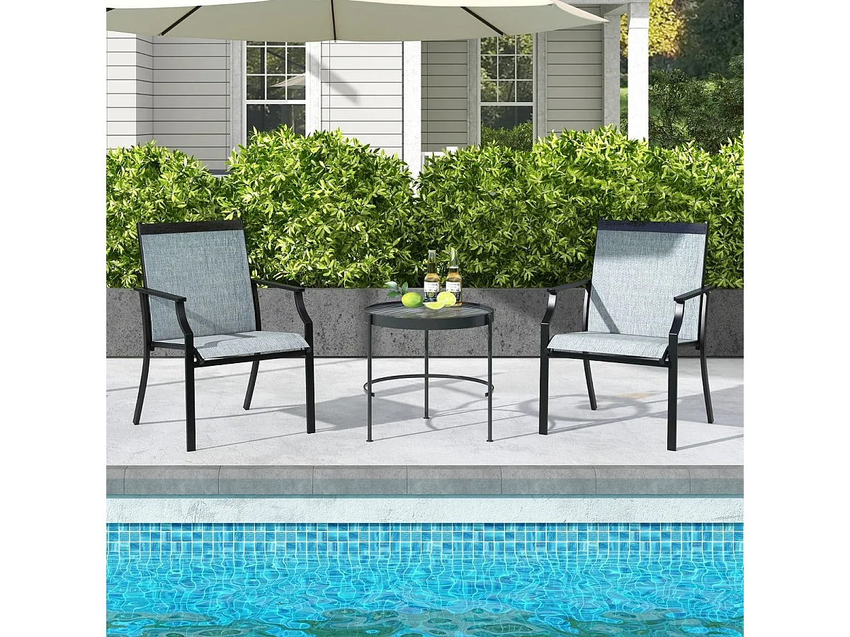 2 Pièces Chaises de Salle à Manger de Patio avec Siège Respirant Cadre en Métal Dossier et Accoudoirs Ergonomiques Fauteuils à Dossier Haut Bleu