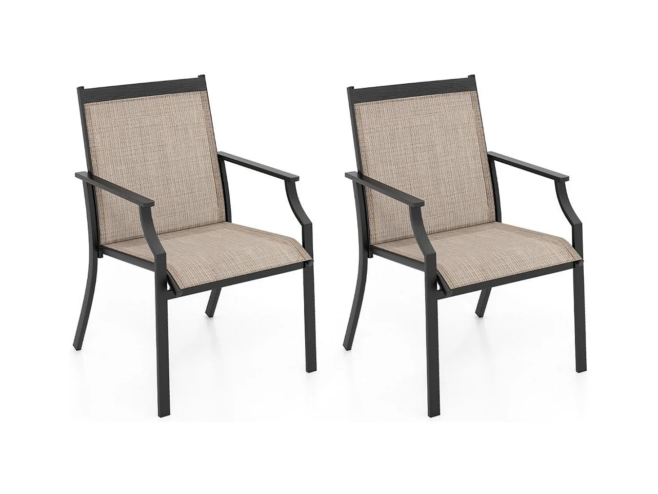 2er Set Gartenstühle mit Atmungsaktiver Sitzfläche & Metallrahmen bis 150 kg Belastbar Kaffee