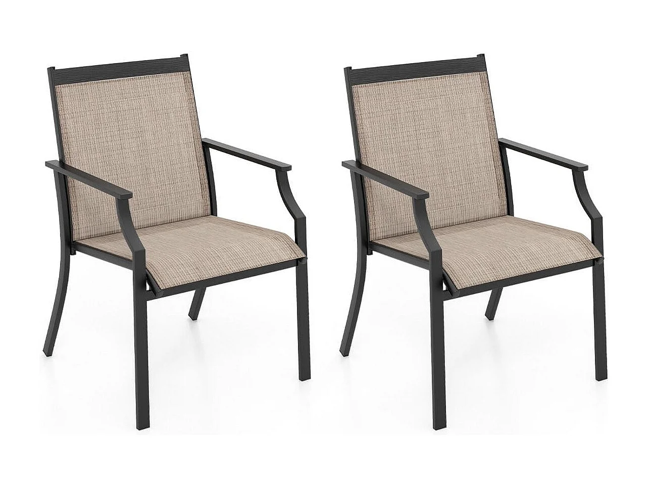 2er Set Gartenstühle mit Atmungsaktiver Sitzfläche & Metallrahmen bis 150 kg Belastbar Kaffee