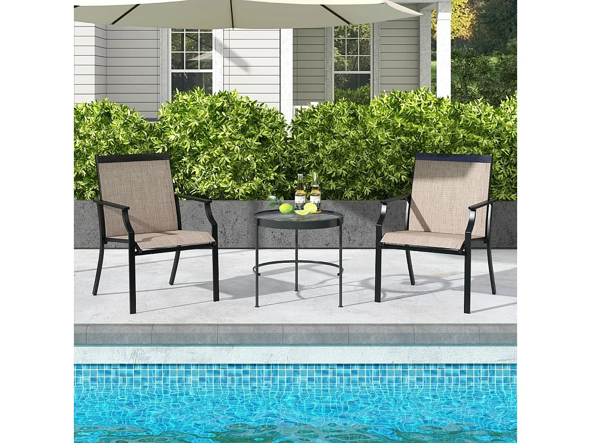 2er Set Gartenstühle mit Atmungsaktiver Sitzfläche & Metallrahmen bis 150 kg Belastbar Kaffee