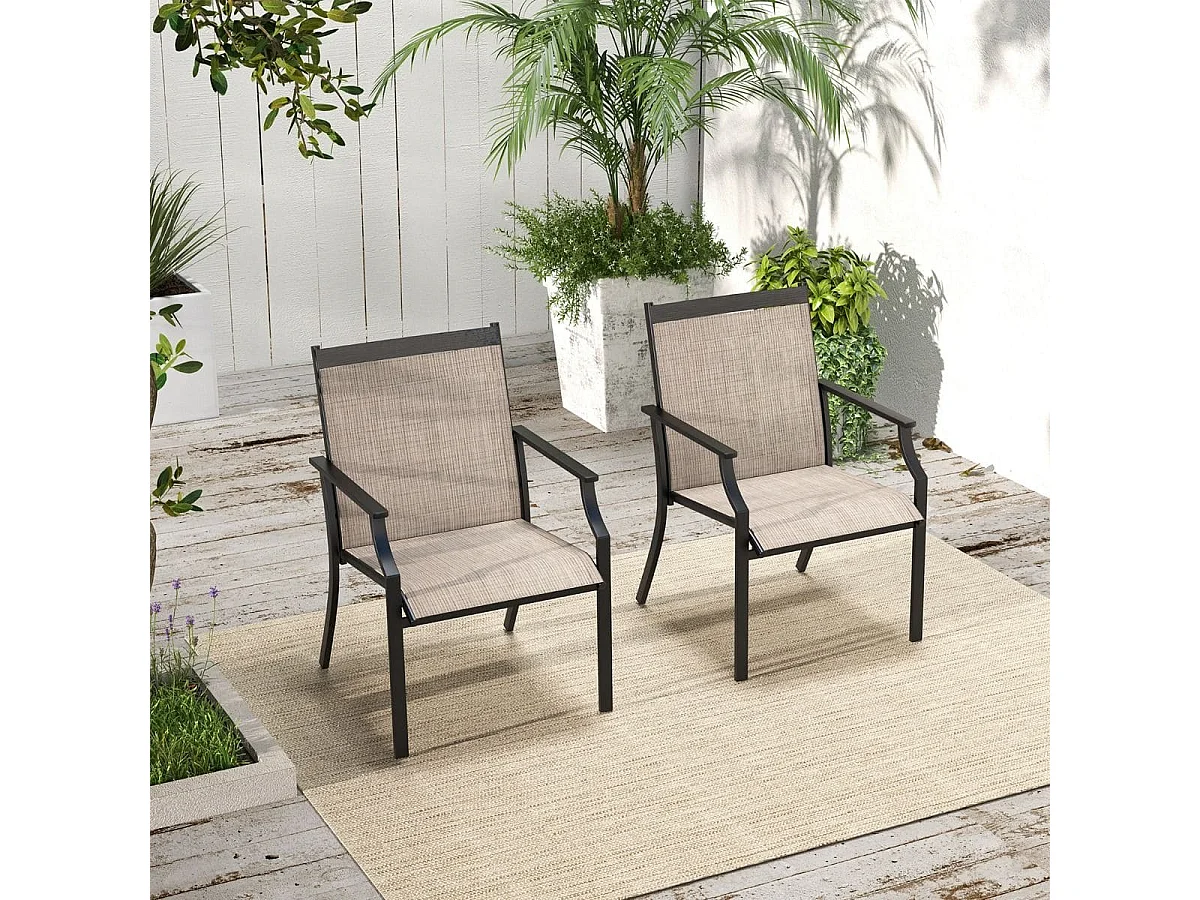 2er Set Gartenstühle mit Atmungsaktiver Sitzfläche & Metallrahmen bis 150 kg Belastbar Kaffee