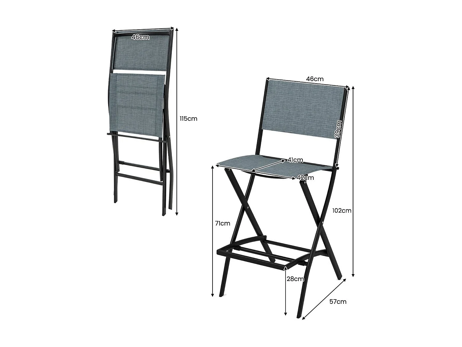 2er Set Outdoor Barhocker klappbare Barstühle mit Rückenlehne und Fußstütze Blau