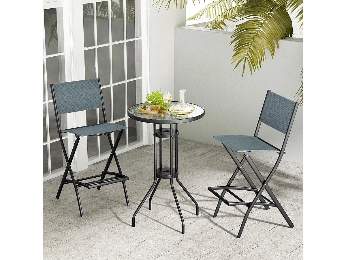 2er Set Outdoor Barhocker klappbare Barstühle mit Rückenlehne und Fußstütze Blau