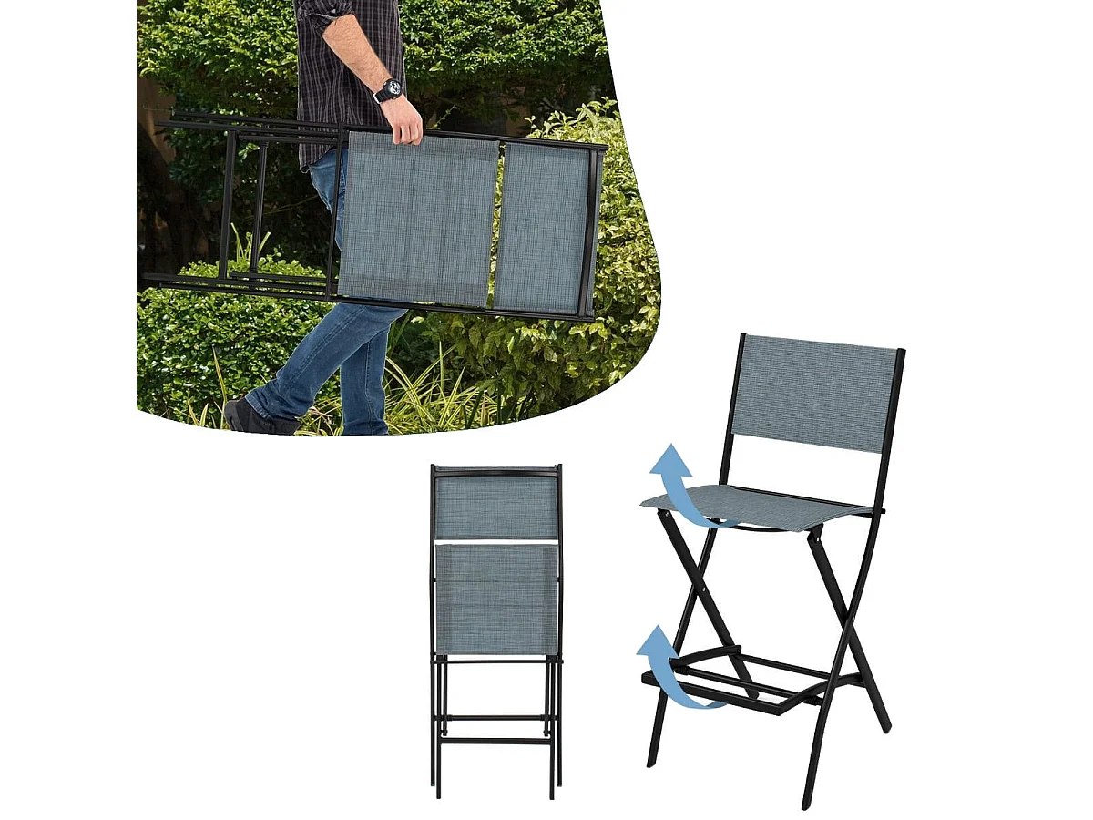 2er Set Outdoor Barhocker klappbare Barstühle mit Rückenlehne und Fußstütze Blau