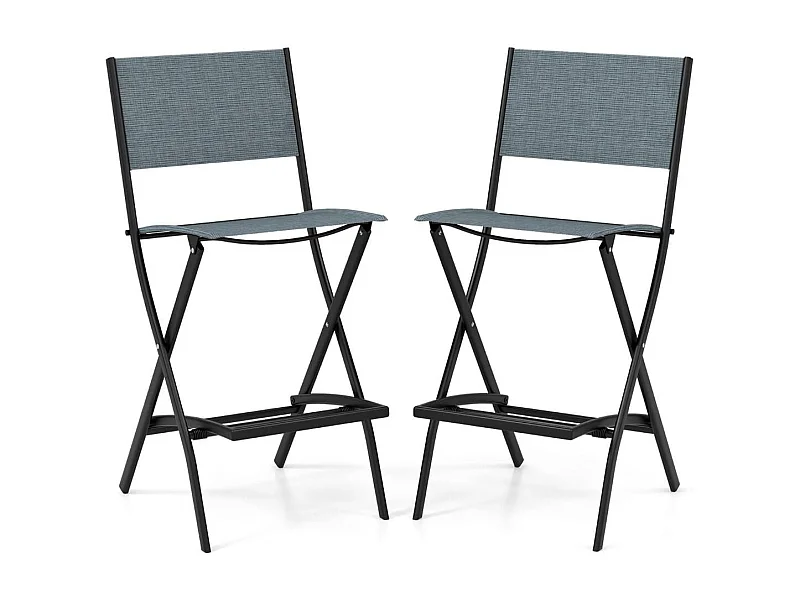 2er Set Outdoor Barhocker klappbare Barstühle mit Rückenlehne und Fußstütze Blau