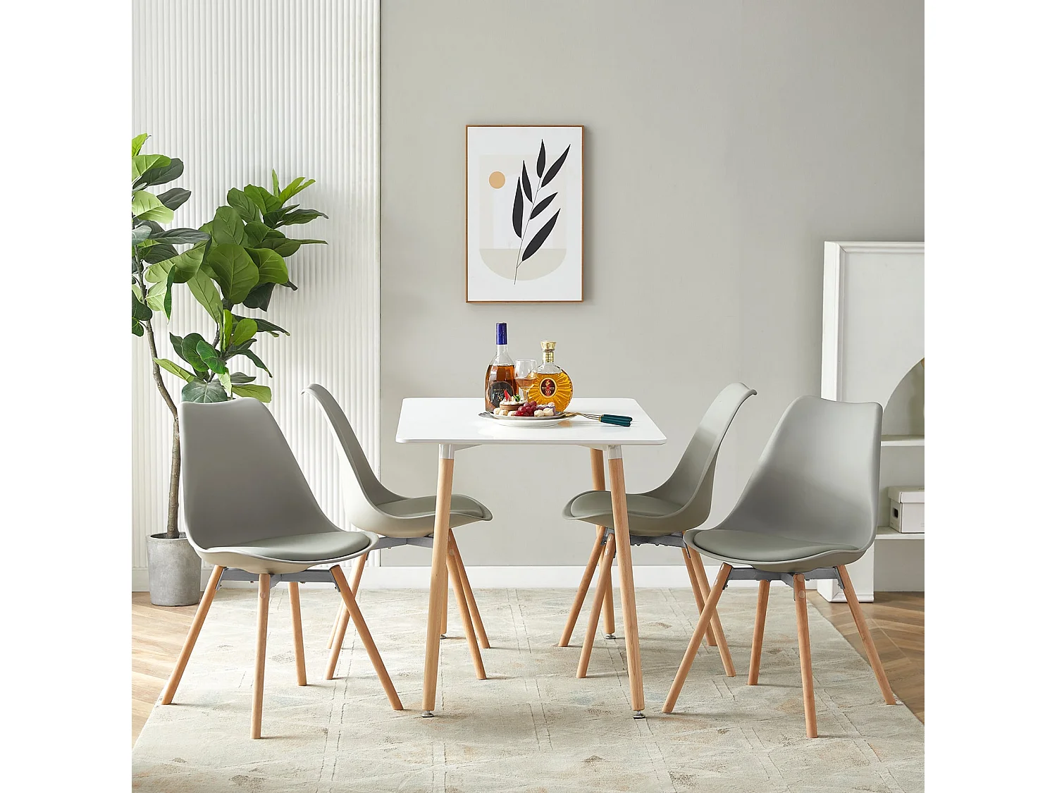 Lot de 4 Chaises de Salle à Manger en PP avec Pieds en Hêtre-Girs