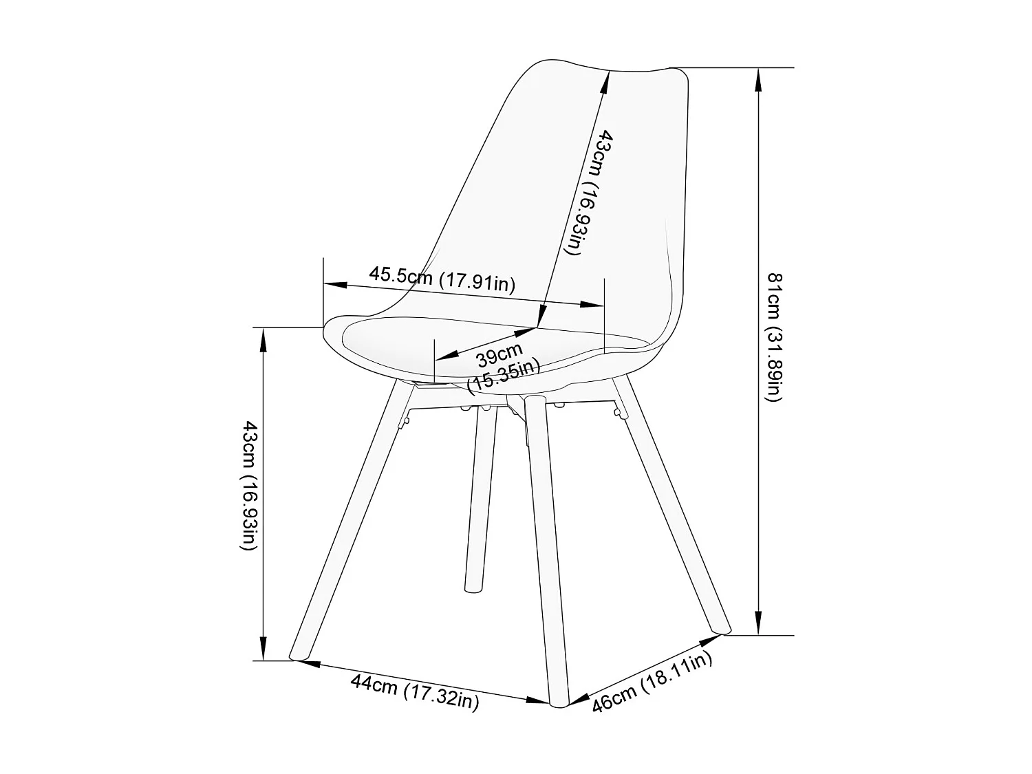 Lot de 4 Chaises de Salle à Manger en PP avec Pieds en Hêtre-Girs